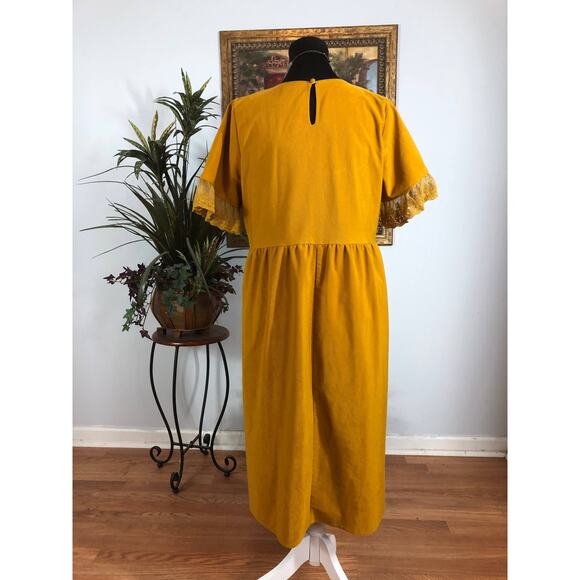 Roolee Dress Women Large Yellow Lace Sleeve Midi Modest Boho Casual Lined - Picture 7 of 12